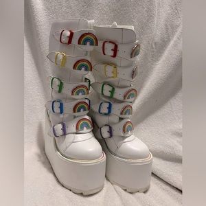 Rainbow white platform boots